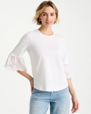Cotton Lace Flutter Sleeve Tee | Chico's